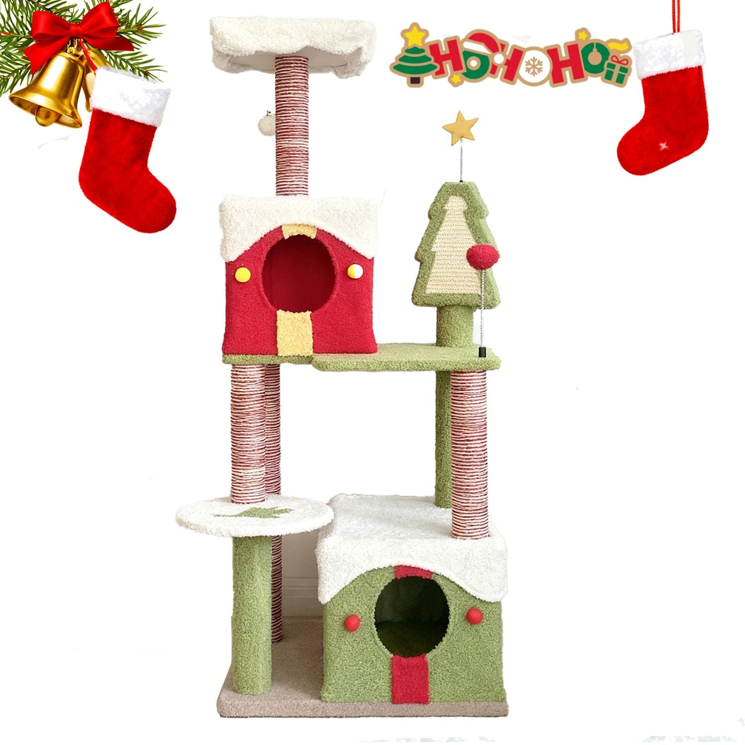 54- Multi-Level Christmas Cat Tree with Spacious Condos