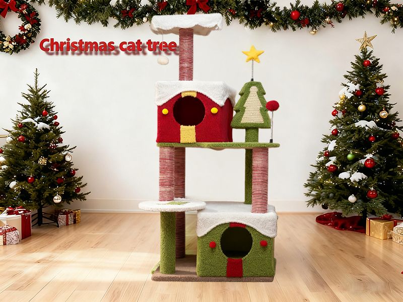54- Multi-Level Christmas Cat Tree with Spacious Condos