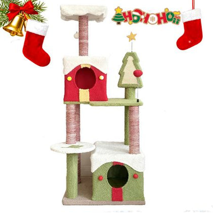 54- Multi-Level Christmas Cat Tree with Spacious Condos