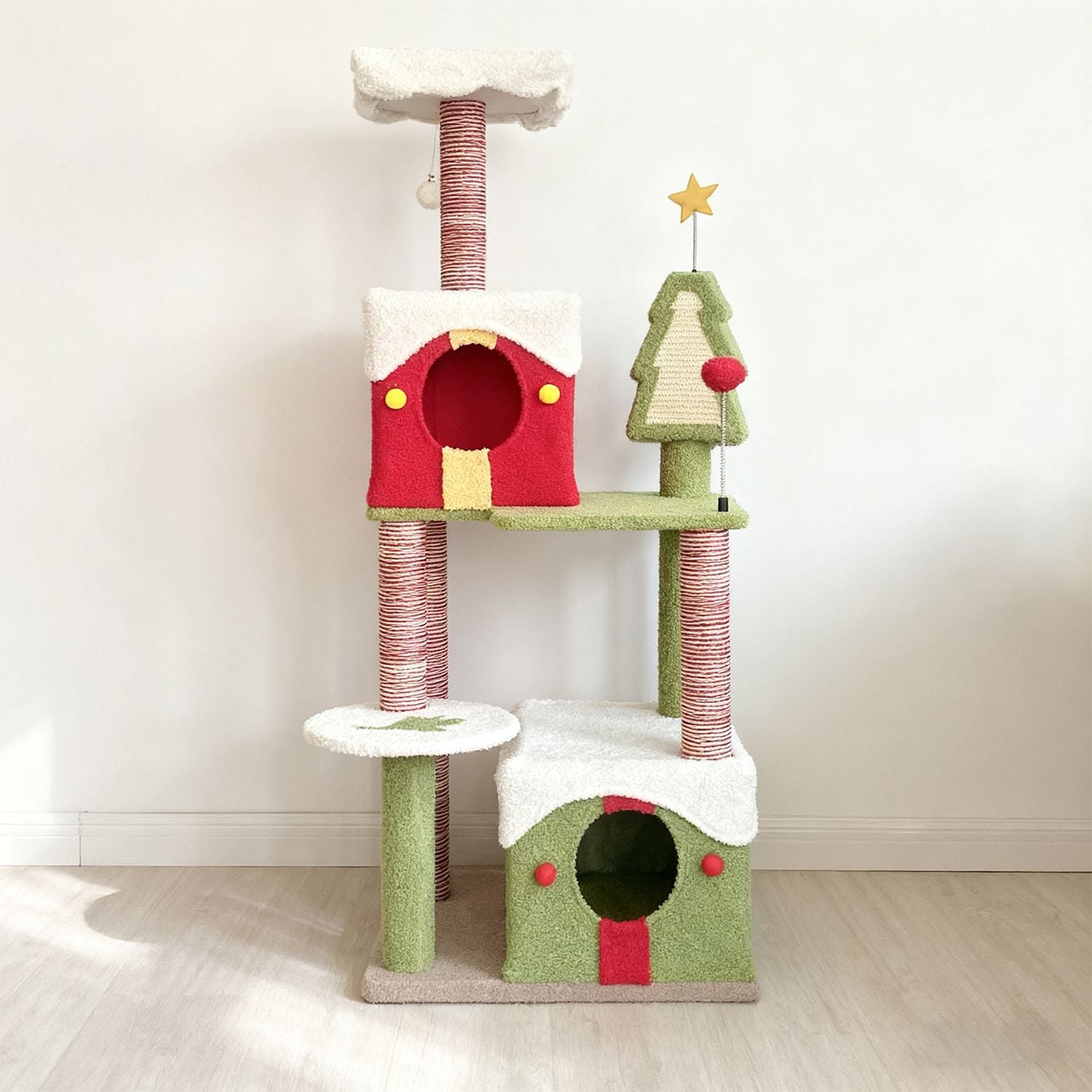 54- Multi-Level Christmas Cat Tree with Spacious Condos