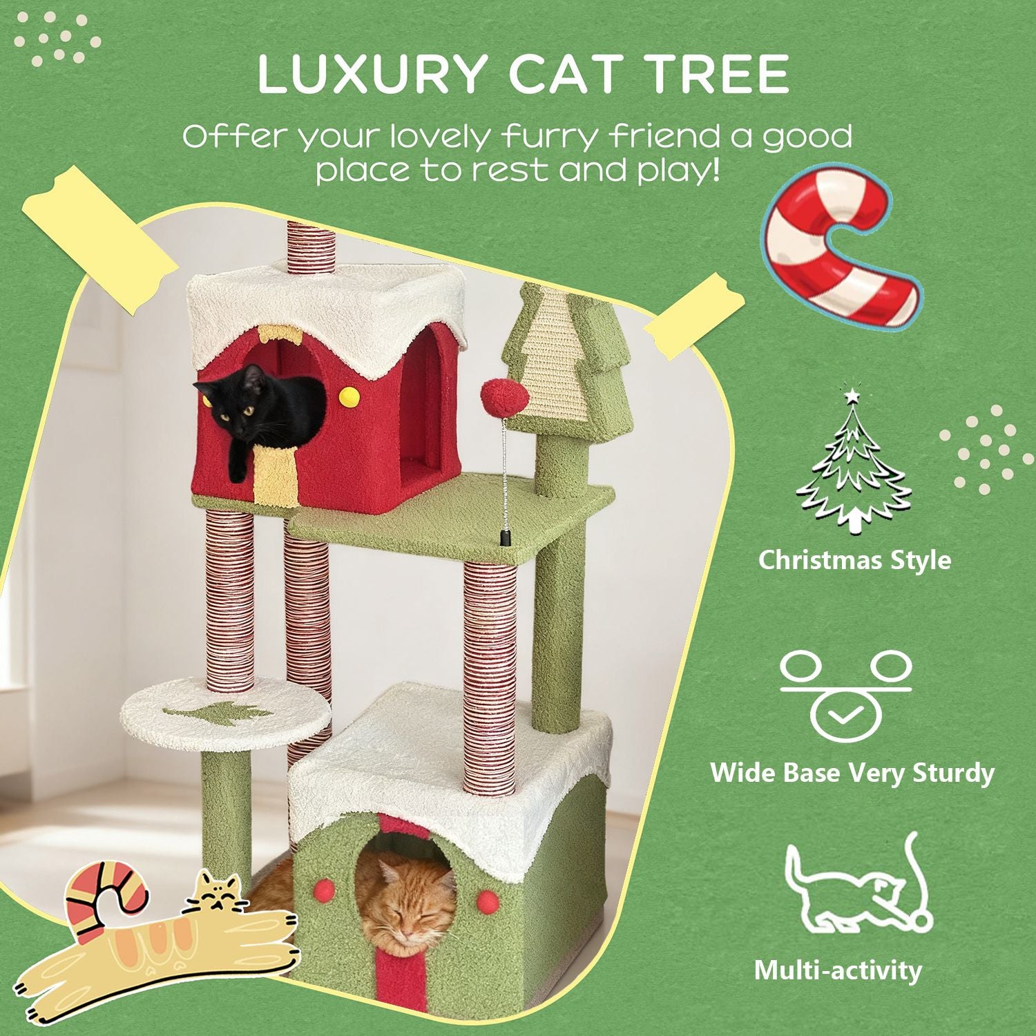 54- Multi-Level Christmas Cat Tree with Spacious Condos