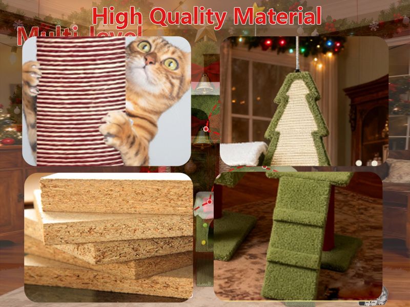 54- Multi-Level Christmas Cat Tree with Spacious Condos