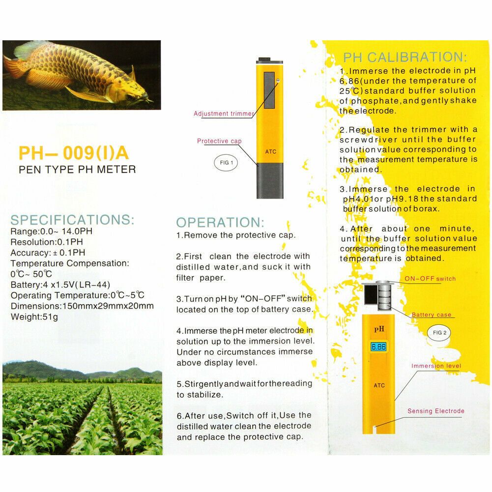 Pocket Digital pH Tester Pen for Aquarium and Hydroponics Water