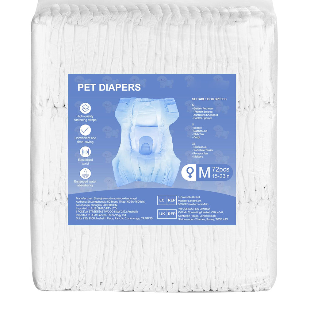 Disposable Dog Diapers, Super Absorbent Female Dog Diapers, 360° Leak-Proof Female Doggy Pet Diaper with Wetness Indicator for Heat Period, Training, Incontinence - M, 144 Count (2 Packs of 72)