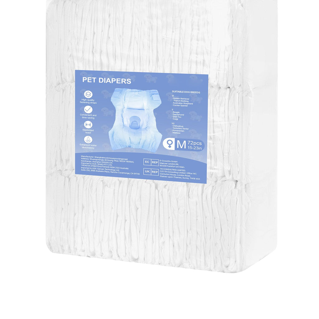 Disposable Dog Diapers, Super Absorbent Female Dog Diapers, 360° Leak-Proof Female Doggy Pet Diaper with Wetness Indicator for Heat Period, Training, Incontinence - M, 144 Count (2 Packs of 72)