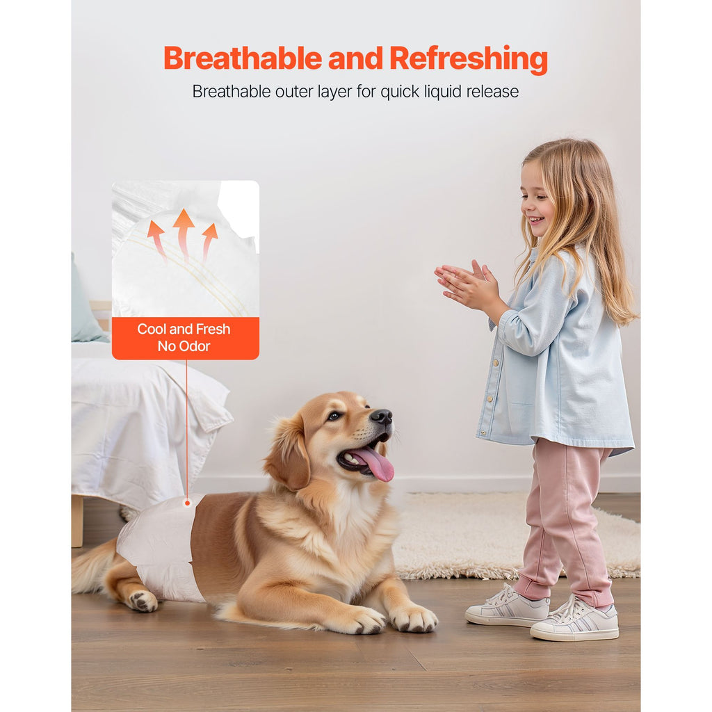 Disposable Dog Diapers, Super Absorbent Female Dog Diapers, 360° Leak-Proof Female Doggy Pet Diaper with Wetness Indicator for Heat Period, Training, Incontinence - M, 144 Count (2 Packs of 72)