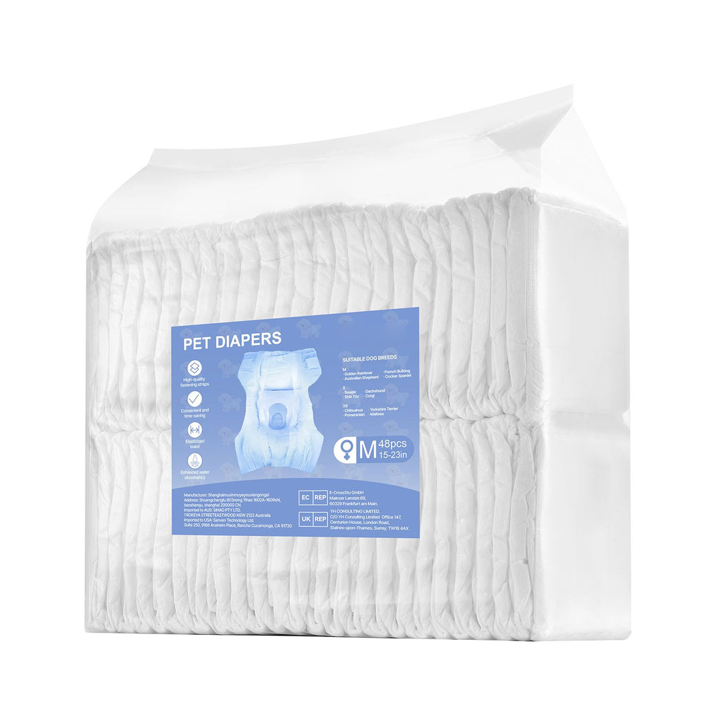 Disposable Dog Diapers, Super Absorbent Female Dog Diapers, 360° Leak-Proof Female Doggy Pet Diaper with Wetness Indicator for Heat Period, Training, Incontinence - M, 144 Count (2 Packs of 72)