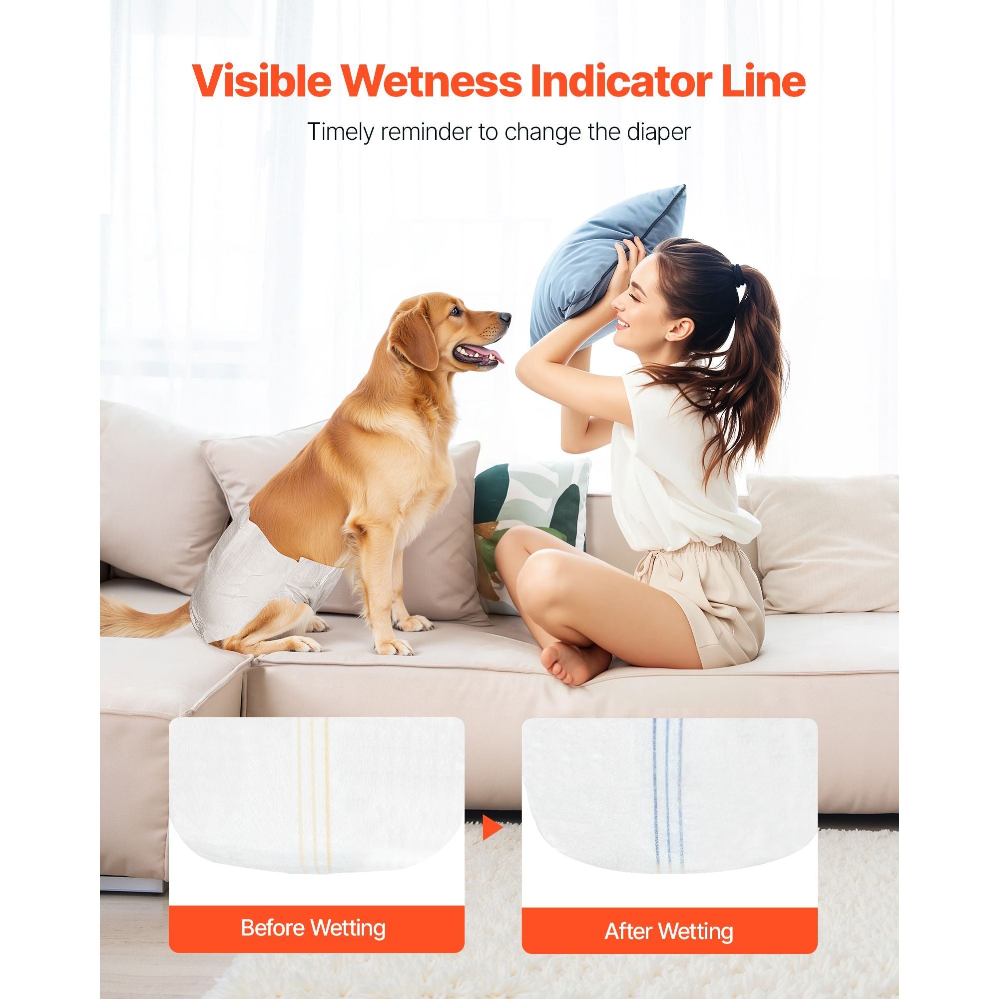 Disposable Dog Diapers, Super Absorbent Female Dog Diapers, 360° Leak-Proof Female Doggy Pet Diaper with Wetness Indicator for Heat Period, Training, Incontinence - M, 144 Count (2 Packs of 72)