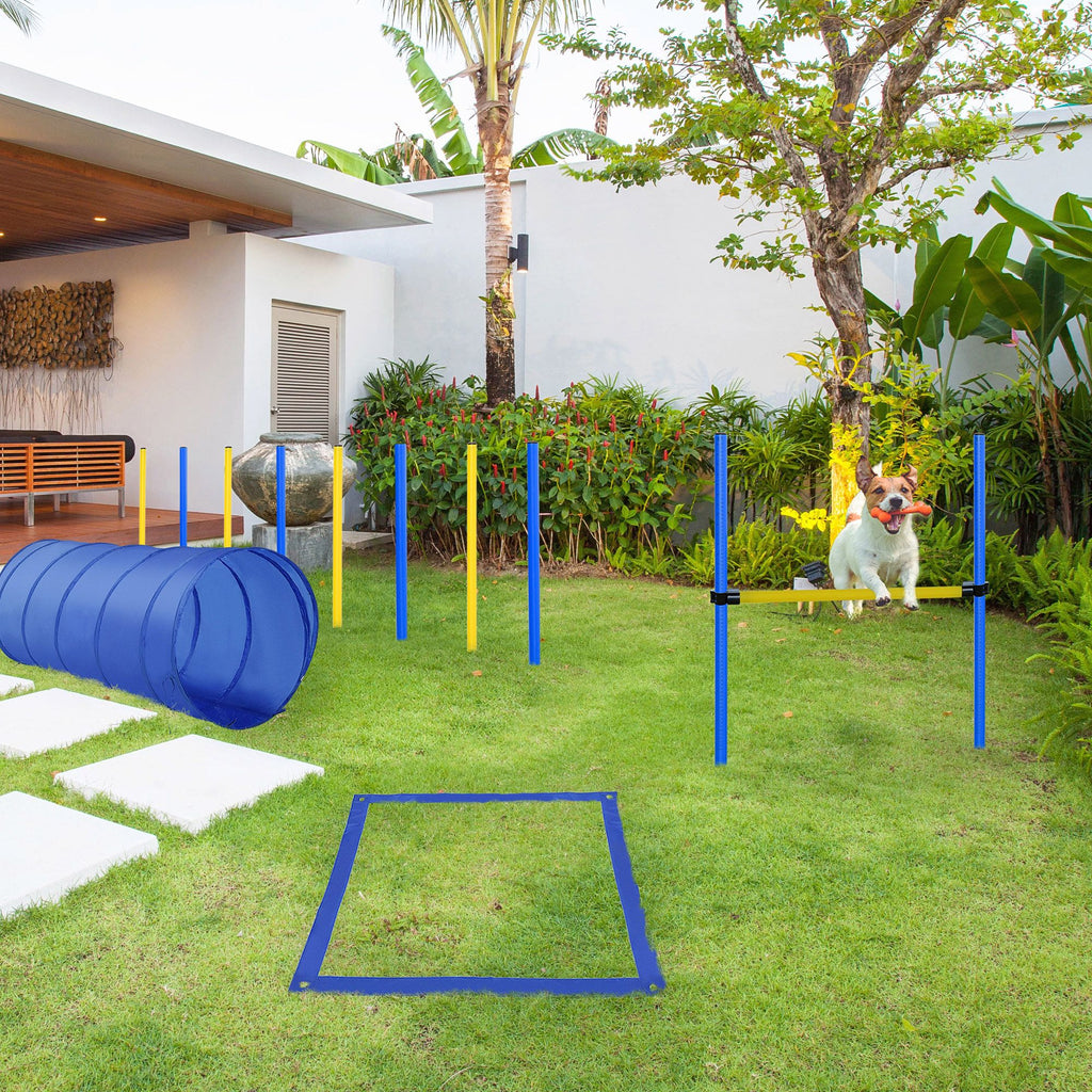 Dog Agility Tools 4PCS Set PE Jumps Stop Box Outdoor Training Equipment Blue Yellow