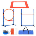 Dog Agility Training Equipment, 4 PCS Set with Adjustable High Hurdles,6 Weave Poles,Jump Ring,Square Pause Box,Whistle,Foldable Bowl, Puppy Obstacle Course Kit for Backyard, Indoor, Outdoor