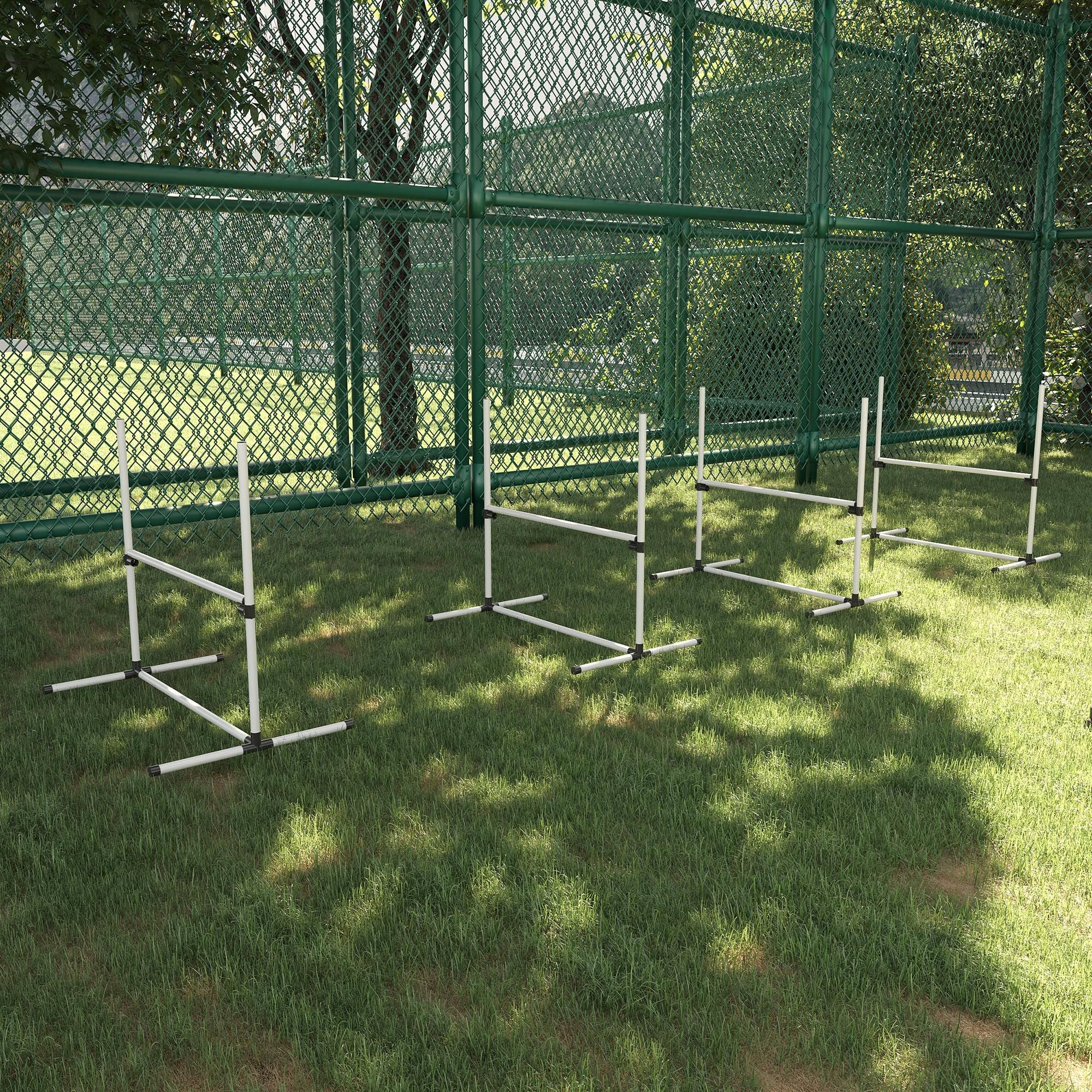 Dog Agility Training Equipment, 4 Piece Set with Adjustable Height Jump Bars, White