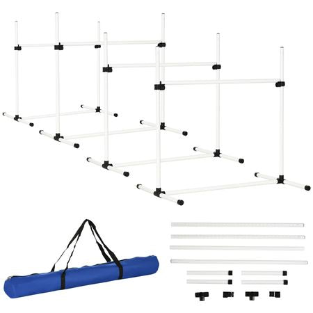 Dog Agility Training Equipment, 4 Piece Set with Adjustable Height Jump Bars, White