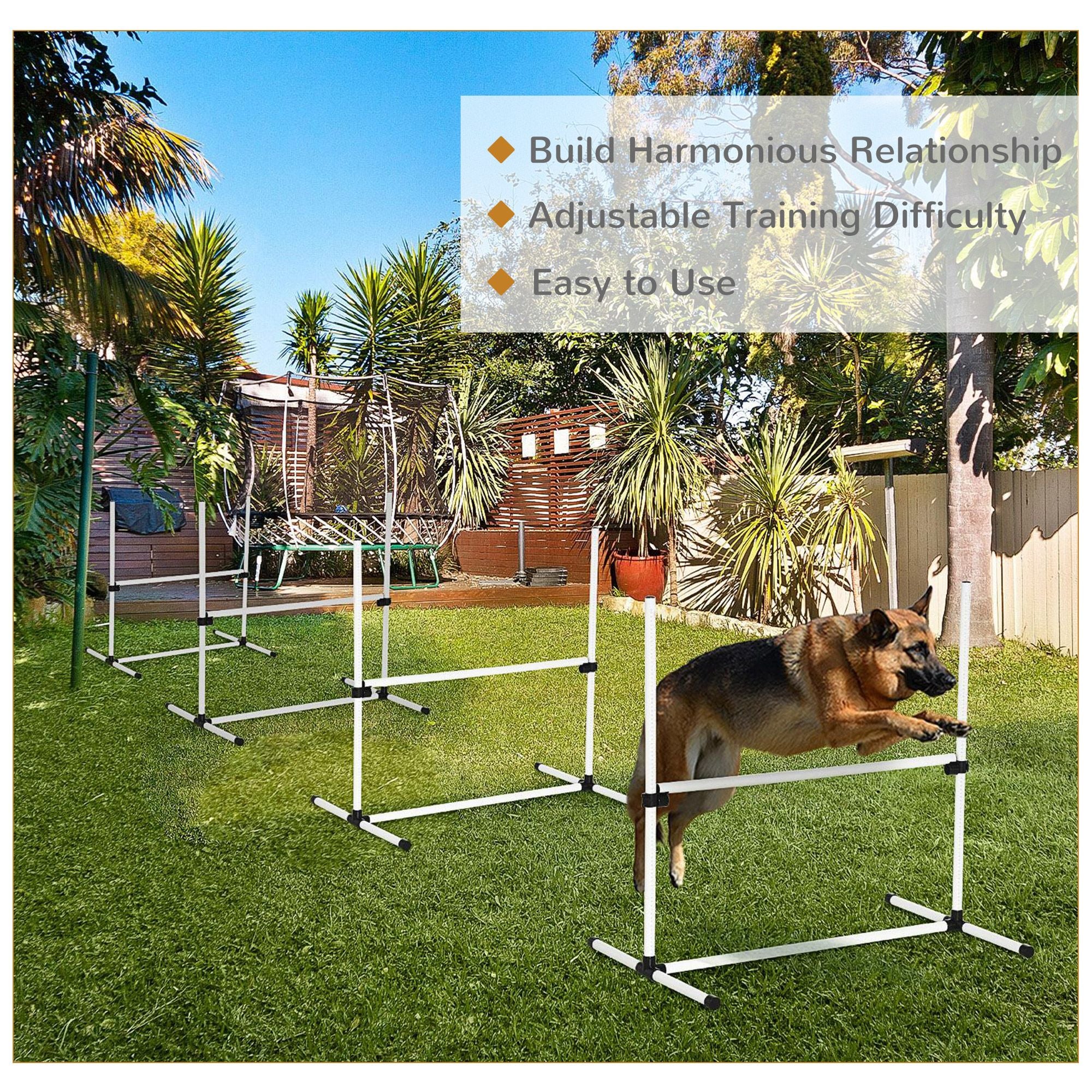 Dog Agility Training Equipment, 4 Piece Set with Adjustable Height Jump Bars, White
