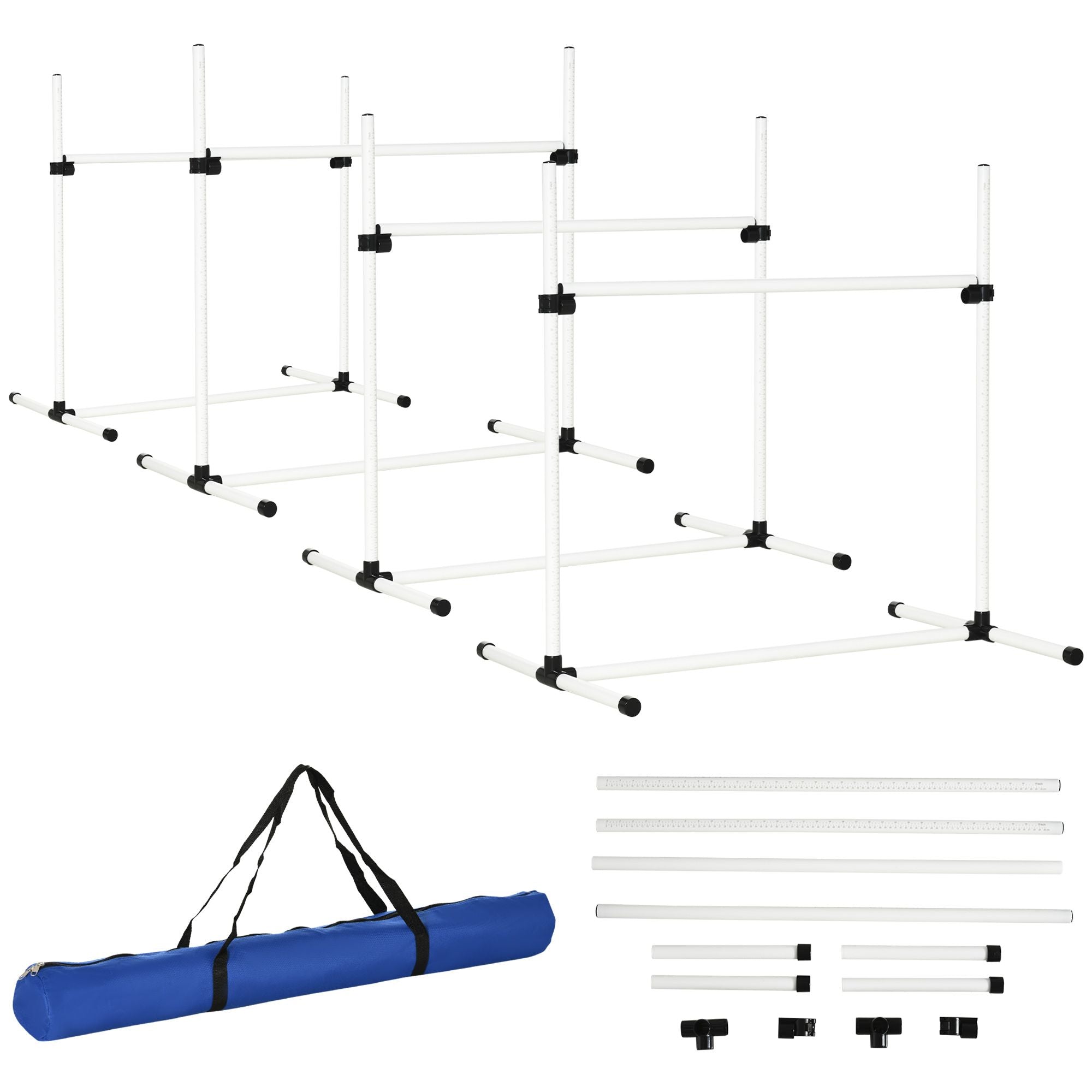 Dog Agility Training Equipment, 4 Piece Set with Adjustable Height Jump Bars, White