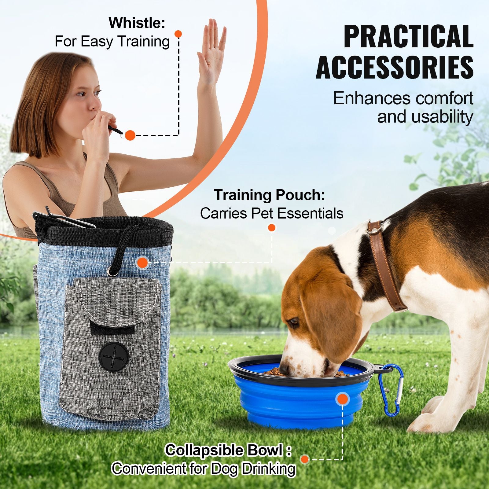Dog Agility Training Equipment, 5 PCS Set Upgrade with Adjustable High Hurdles,6 Weave Poles,Extended Tunnel,Jump Ring,Pause Box,Whistle,Foldable Bowl,Puppy Obstacle Course Kit with Storage Bag