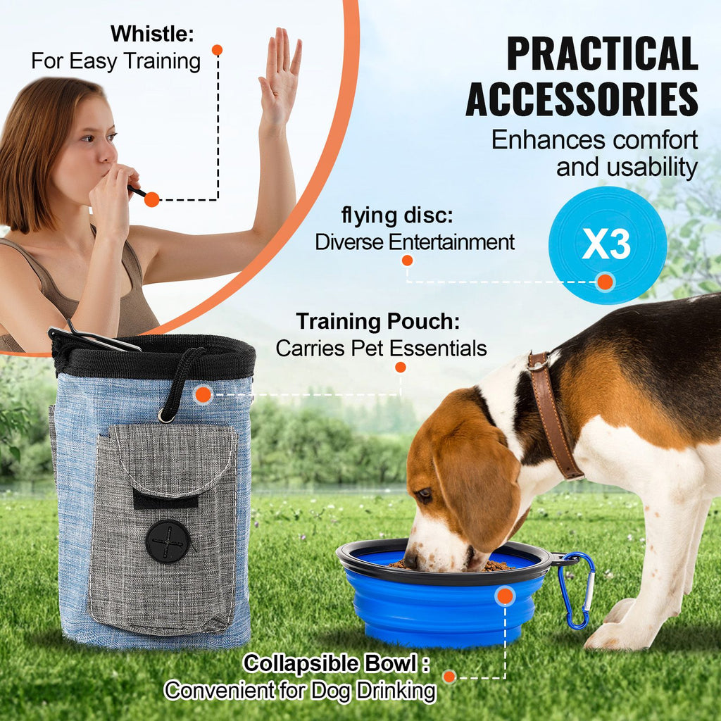 Dog Agility Training Equipment, 7 PCS Set w/ Adjustable High Hurdles,6 Weave Poles,2 Tunnels,Jump Ring,Pause Box,Whistle,Foldable Bowl,Puppy Obstacle Course Kit w/ 3 Bags