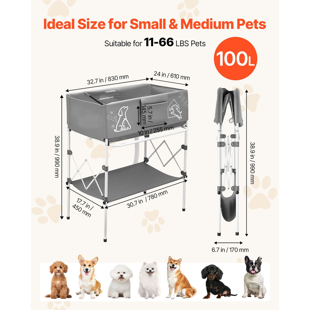 Elevated Dog Bathtub for Small to Medium Pets, Foldable with Drain Hose