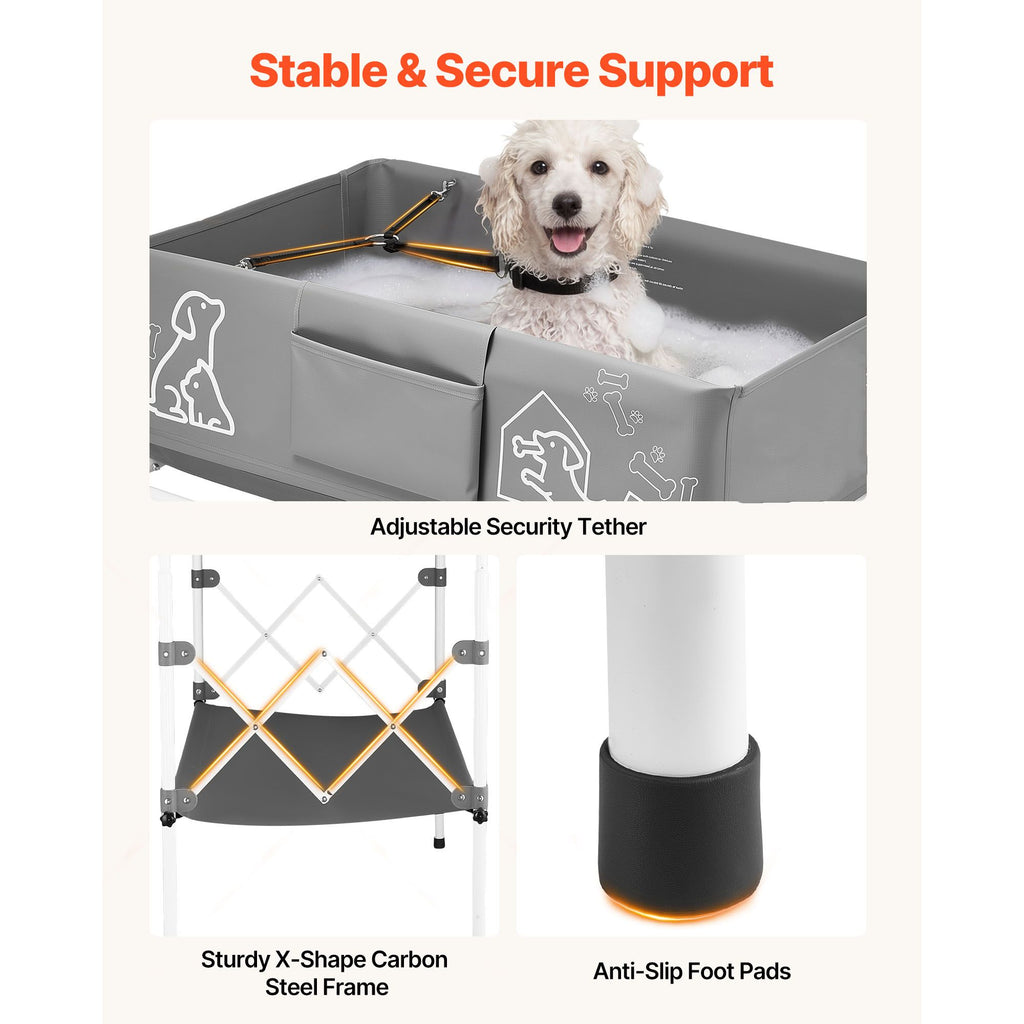 Elevated Dog Bathtub for Small to Medium Pets, Foldable with Drain Hose