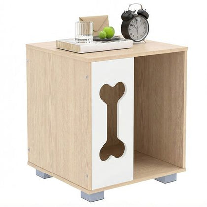 furniture-style Dog Bed Side Table Condo with Bone-Shape Window – Multipurpose Pet Furniture