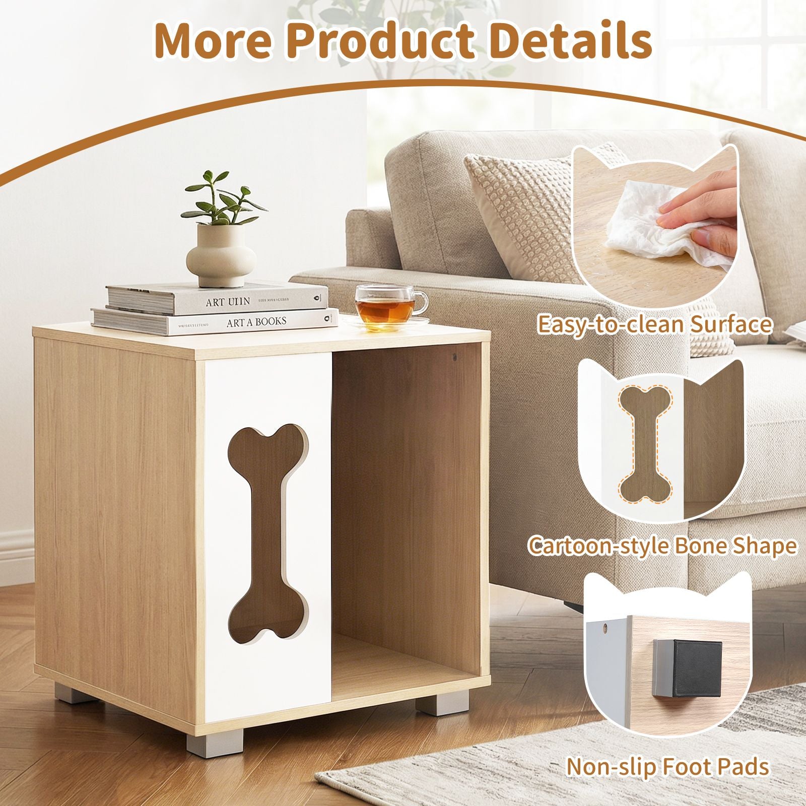 furniture-style Dog Bed Side Table Condo with Bone-Shape Window – Multipurpose Pet Furniture
