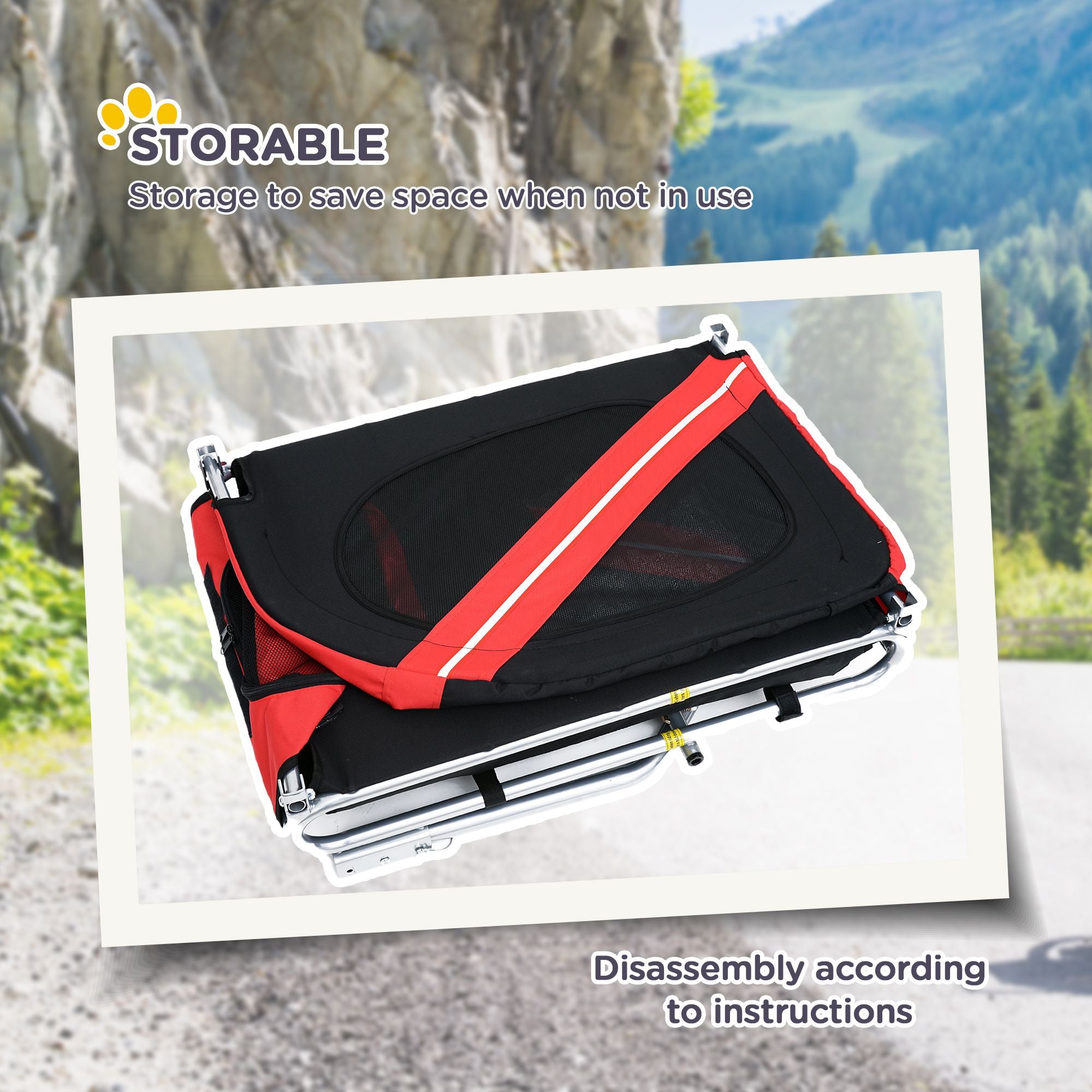 Dog Bike Trailer, Red & Black Pet Cart Wagon, Large Wheels for Off-Road Adventures with Your Pet