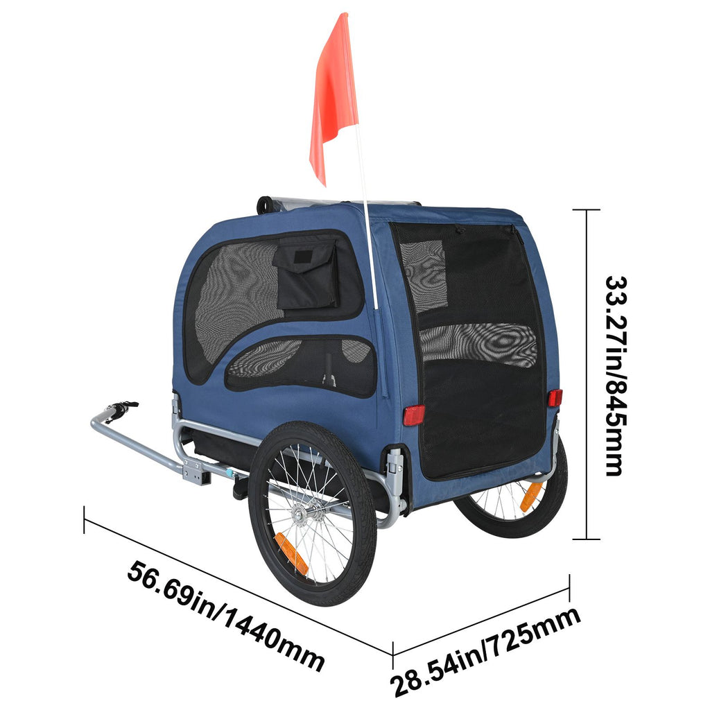 Dog Bike Trailer, Supports up to 100 lbs, Pet Cart Bicycle Carrier, Easy Folding Frame with Quick Release Wheels, Universal Bicycle Coupler, Reflectors, Flag, Collapsible to Store, Blue/Black