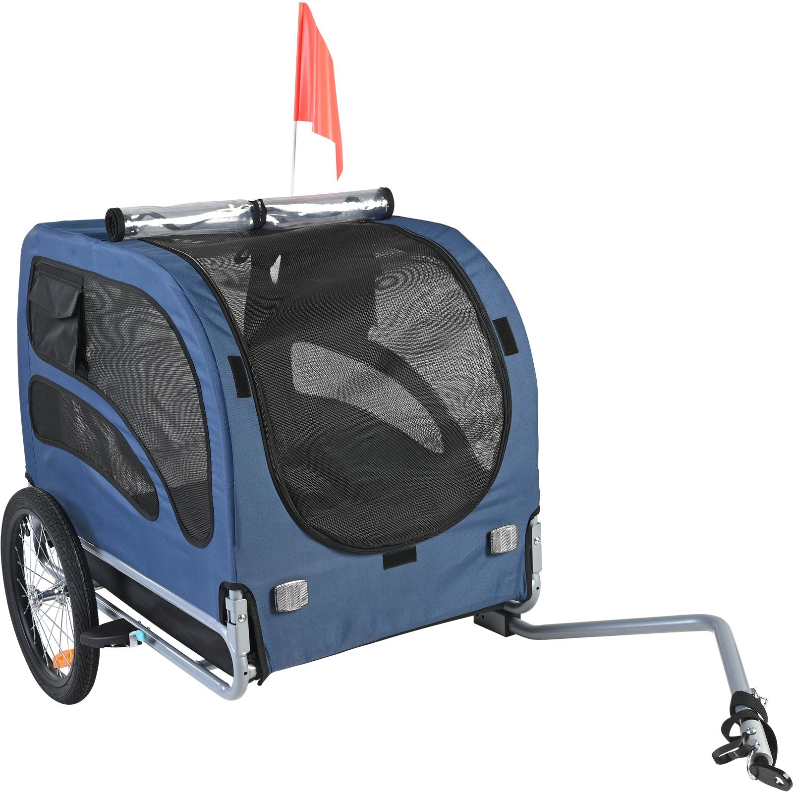 Dog Bike Trailer, Supports up to 100 lbs, Pet Cart Bicycle Carrier, Easy Folding Frame with Quick Release Wheels, Universal Bicycle Coupler, Reflectors, Flag, Collapsible to Store, Blue/Black