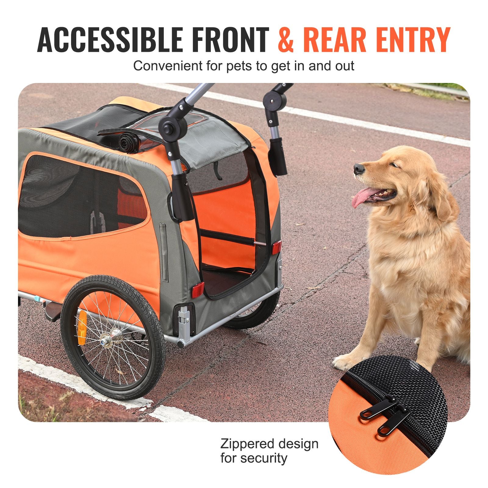 Dog Bike Trailer, Supports up to 66 lbs, 2-in-1 Pet Stroller Cart Bicycle Carrier, Easy Folding Cart Frame with Quick Release Wheels, Universal Bicycle Coupler, Reflectors, Flag, Orange/Gray