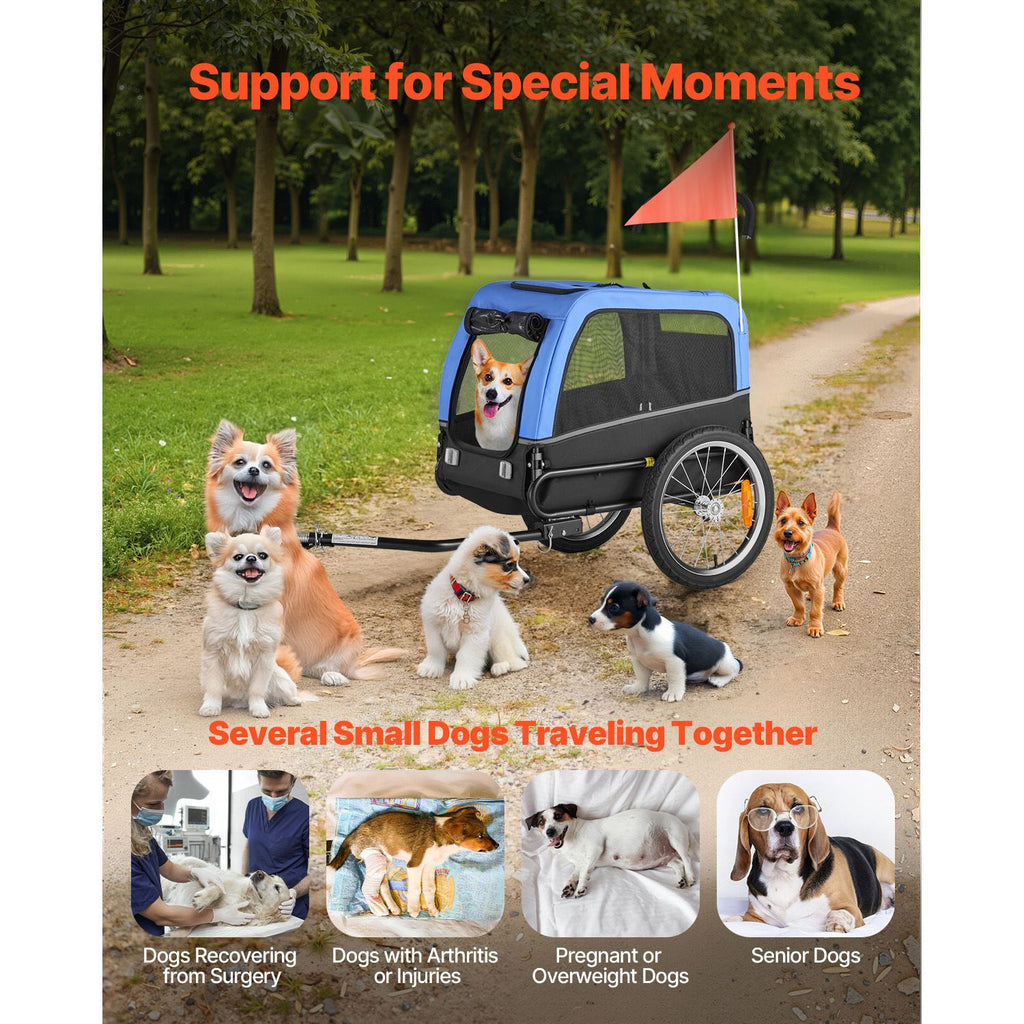Dog Bike Trailer, Supports up to 66 lbs, Pet Cart Bicycle Carrier for Small & Medium Dogs, Easy Folding Frame with Quick Release Wheel, Universal Bicycle Coupler, Reflector, Flag, Internal Leash
