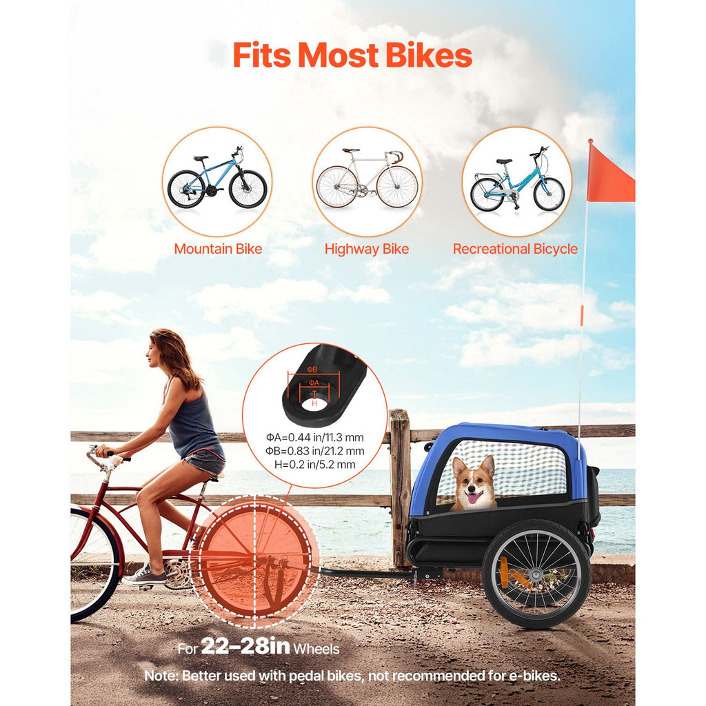 Dog Bike Trailer, Supports up to 66 lbs, Pet Cart Bicycle Carrier for Small & Medium Dogs, Easy Folding Frame with Quick Release Wheel, Universal Bicycle Coupler, Reflector, Flag, Internal Leash