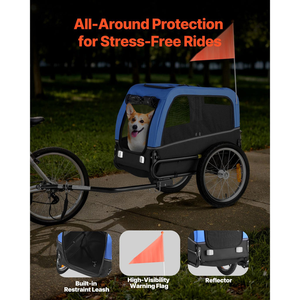 Dog Bike Trailer, Supports up to 66 lbs, Pet Cart Bicycle Carrier for Small & Medium Dogs, Easy Folding Frame with Quick Release Wheel, Universal Bicycle Coupler, Reflector, Flag, Internal Leash