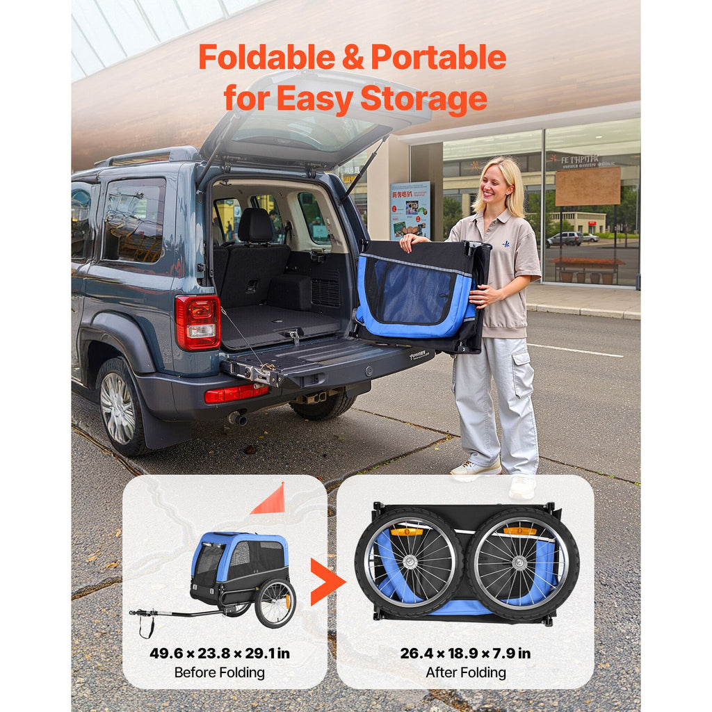 Dog Bike Trailer, Supports up to 66 lbs, Pet Cart Bicycle Carrier for Small & Medium Dogs, Easy Folding Frame with Quick Release Wheel, Universal Bicycle Coupler, Reflector, Flag, Internal Leash