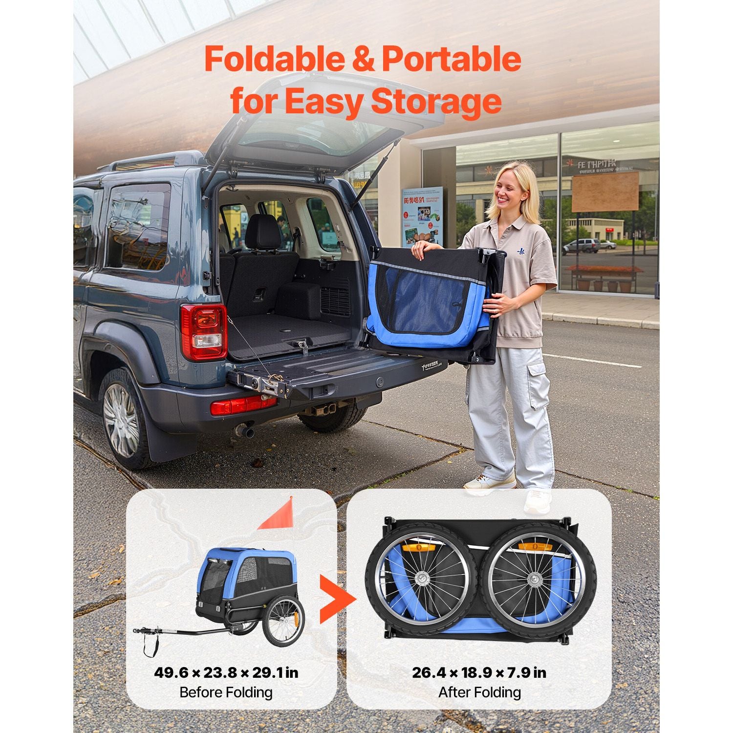 Dog Bike Trailer, Supports up to 66 lbs, Pet Cart Bicycle Carrier for Small & Medium Dogs, Easy Folding Frame with Quick Release Wheel, Universal Bicycle Coupler, Reflector, Flag, Internal Leash