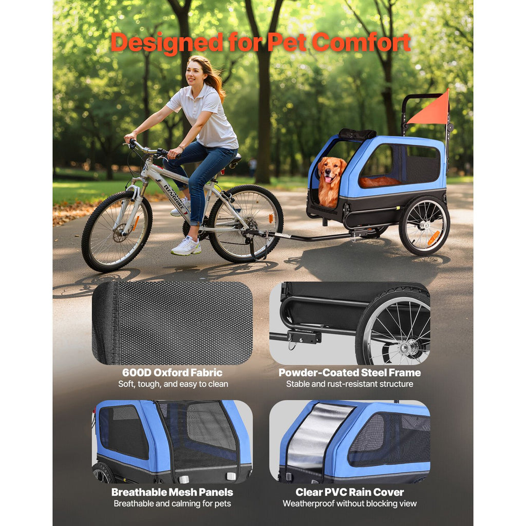 Dog Bike Trailer, Supports up to 88 lbs, 2-in-1 Pet Stroller Cart Bicycle Carrier for Small & Large Dogs, Easy Folding Frame with Quick Release Wheel, Universal Bicycle Coupler, Internal Leash