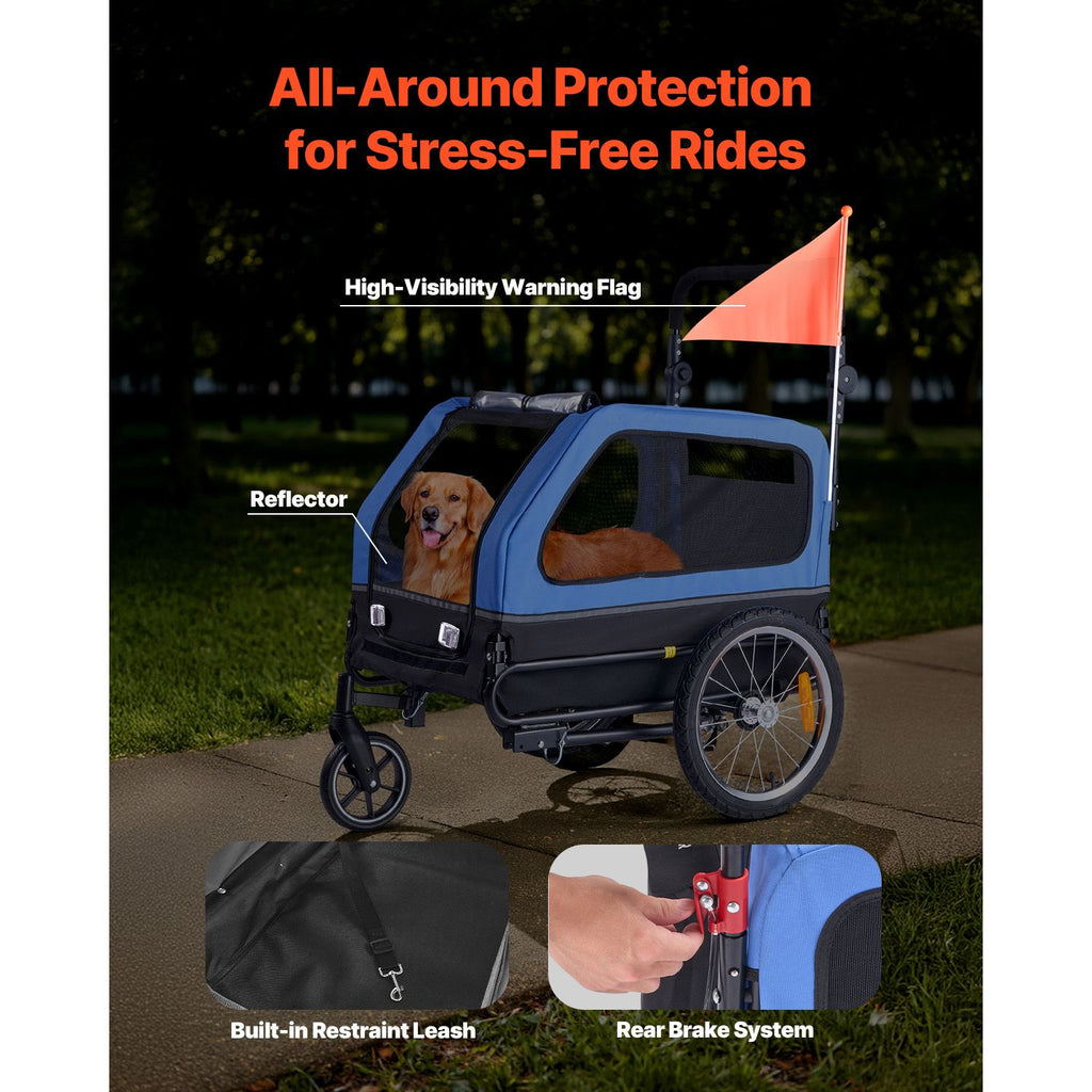 Dog Bike Trailer, Supports up to 88 lbs, 2-in-1 Pet Stroller Cart Bicycle Carrier for Small & Large Dogs, Easy Folding Frame with Quick Release Wheel, Universal Bicycle Coupler, Internal Leash