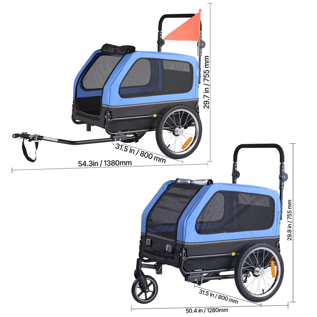 Dog Bike Trailer, Supports up to 88 lbs, 2-in-1 Pet Stroller Cart Bicycle Carrier for Small & Large Dogs, Easy Folding Frame with Quick Release Wheel, Universal Bicycle Coupler, Internal Leash