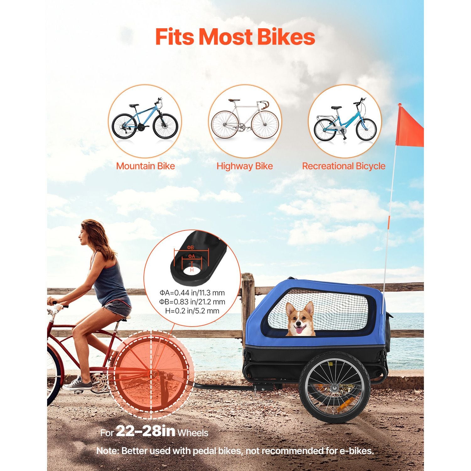 Dog Bike Trailer, Supports up to 88 lbs, Pet Cart Bicycle Carrier for Small & Large Dogs, Easy Folding Frame with Quick Release Wheel, Universal Bicycle Coupler, Reflector, Flag, Internal Leash