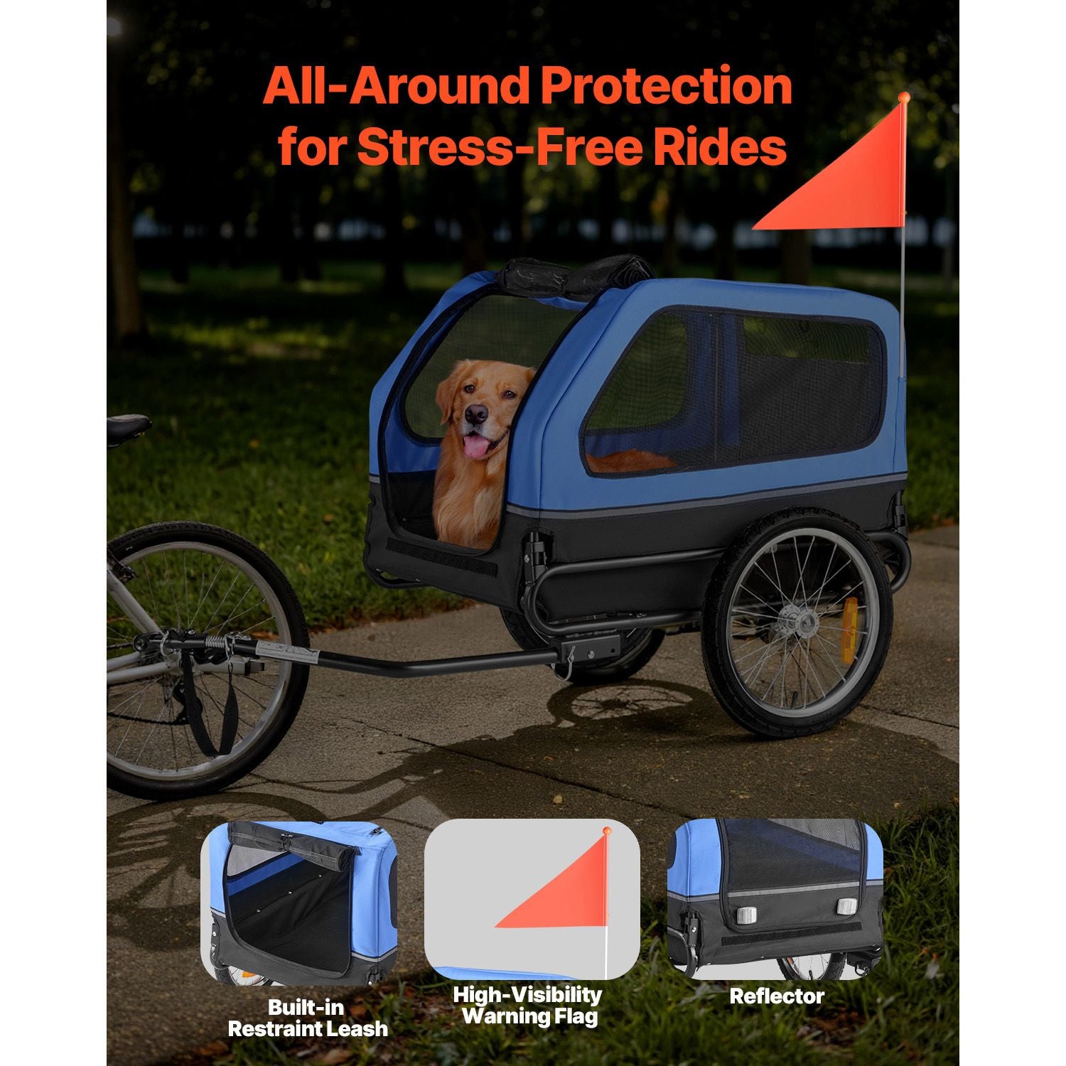 Dog Bike Trailer, Supports up to 88 lbs, Pet Cart Bicycle Carrier for Small & Large Dogs, Easy Folding Frame with Quick Release Wheel, Universal Bicycle Coupler, Reflector, Flag, Internal Leash