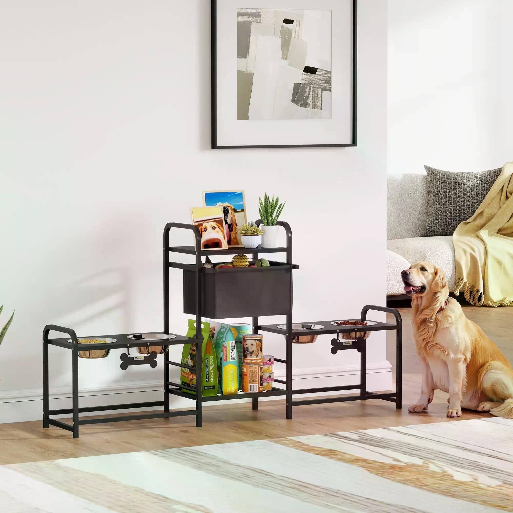 All-in-One Dog Feeding Station: Organize Meals & Toys with Adjustable Bowls