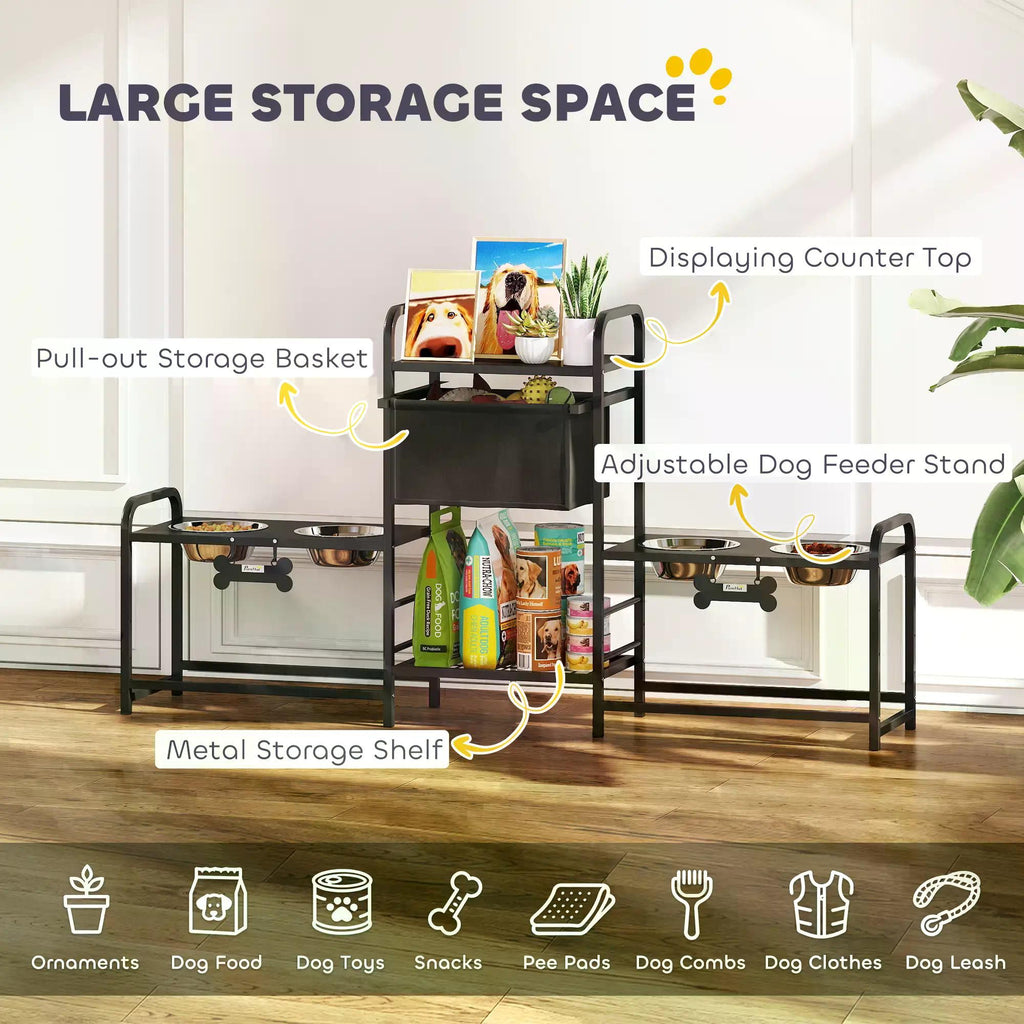All-in-One Dog Feeding Station: Organize Meals & Toys with Adjustable Bowls