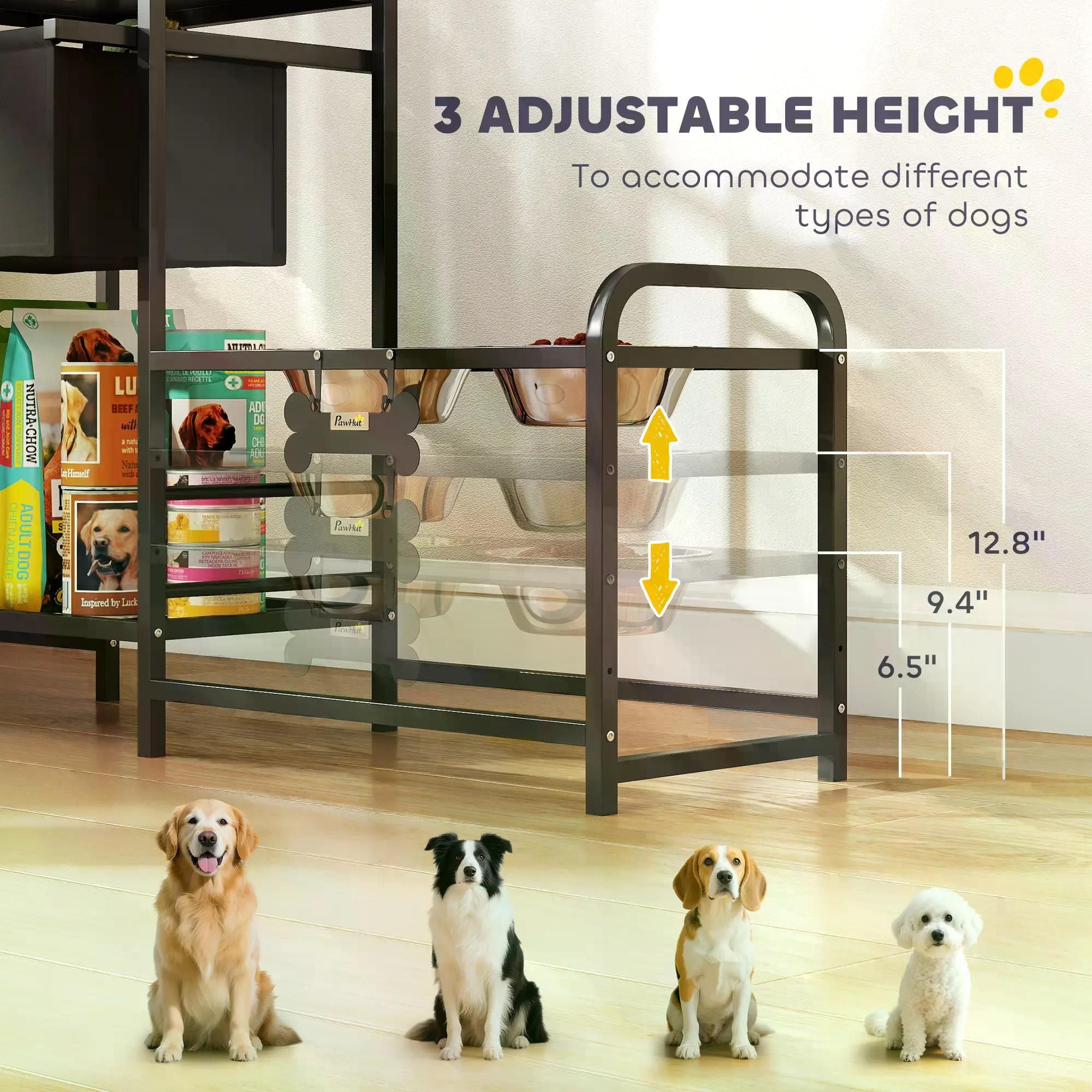 All-in-One Dog Feeding Station: Organize Meals & Toys with Adjustable Bowls