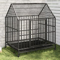 Dog Cage with Wheels Black Galvanised structured