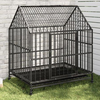 Dog Cage with Wheels Black Galvanised structured