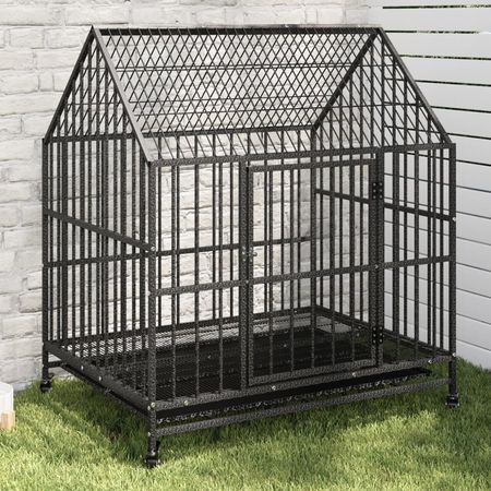 Dog Cage with Wheels Black Galvanised structured – image 1