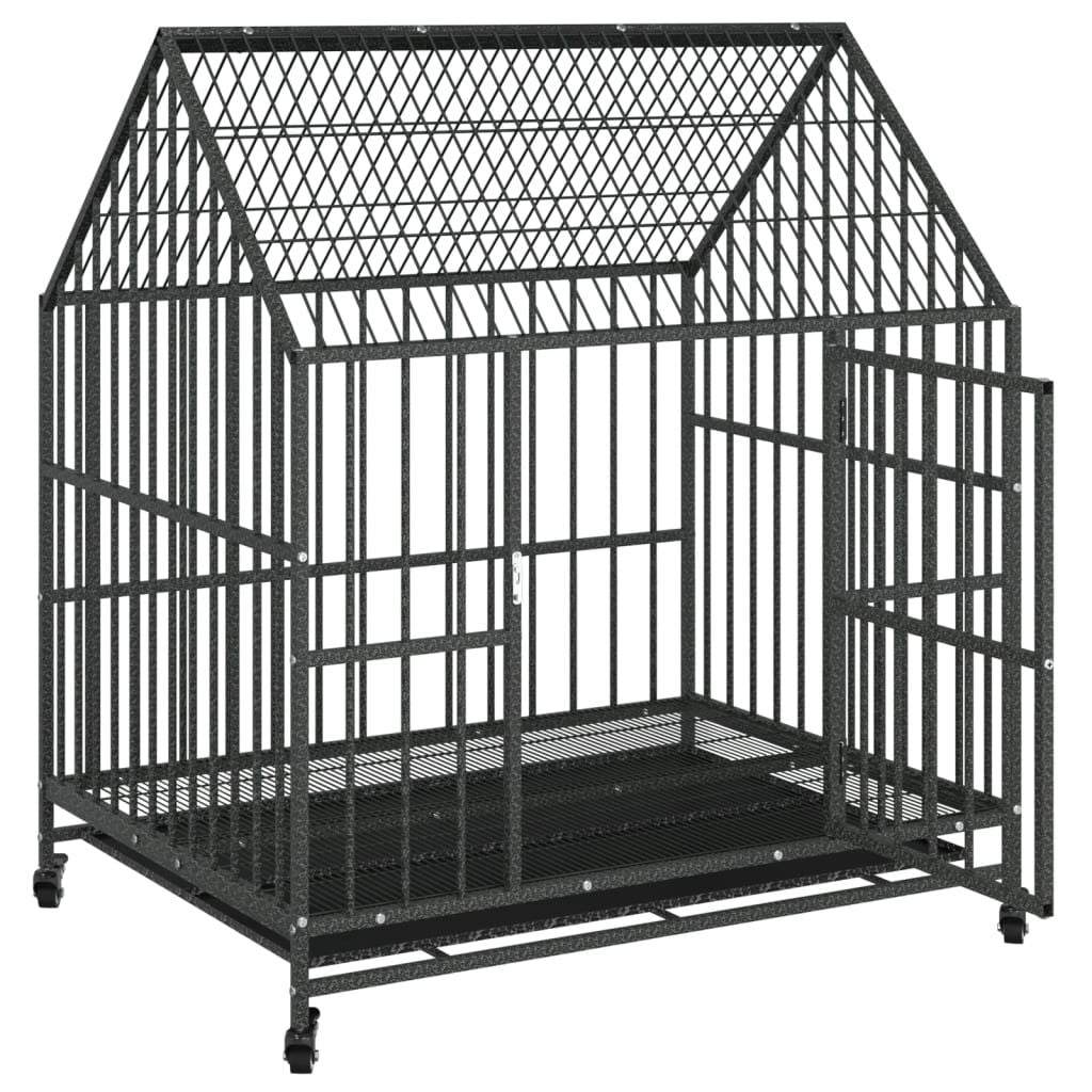 Dog Cage with Wheels Black Galvanised structured