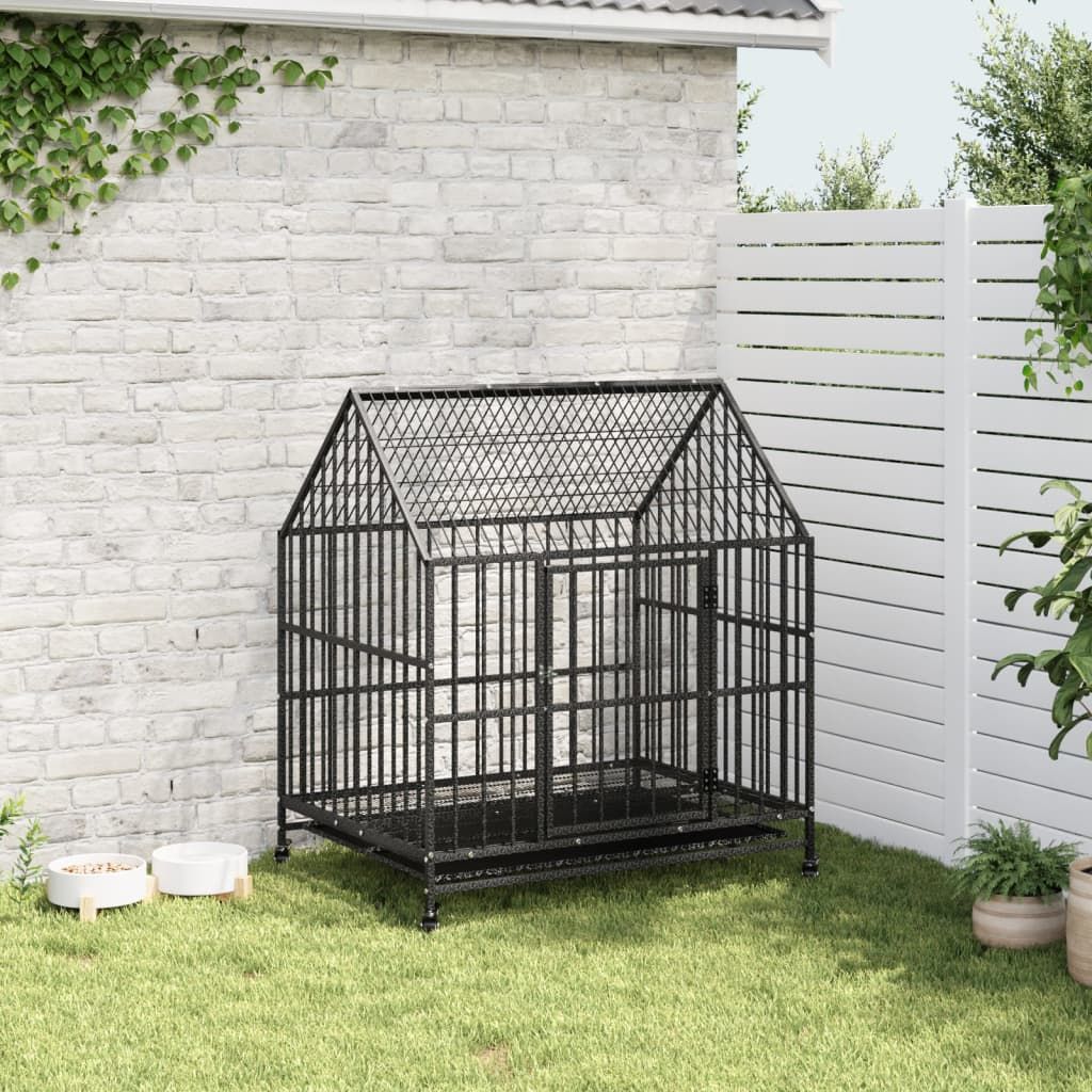 Dog Cage with Wheels Black Galvanised structured