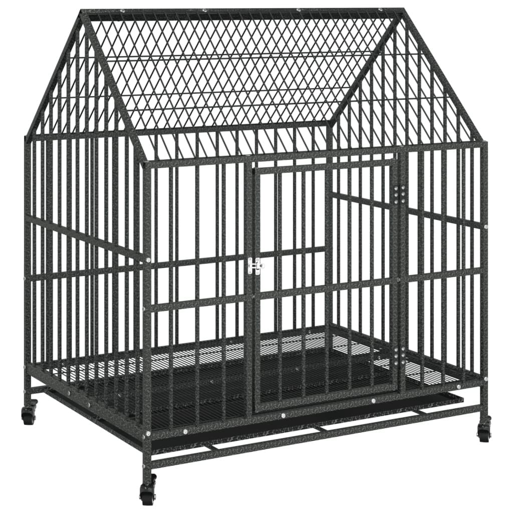 Dog Cage with Wheels Black Galvanised structured