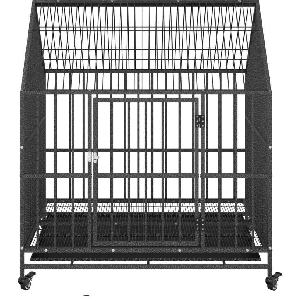Dog Cage with Wheels Black Galvanised structured