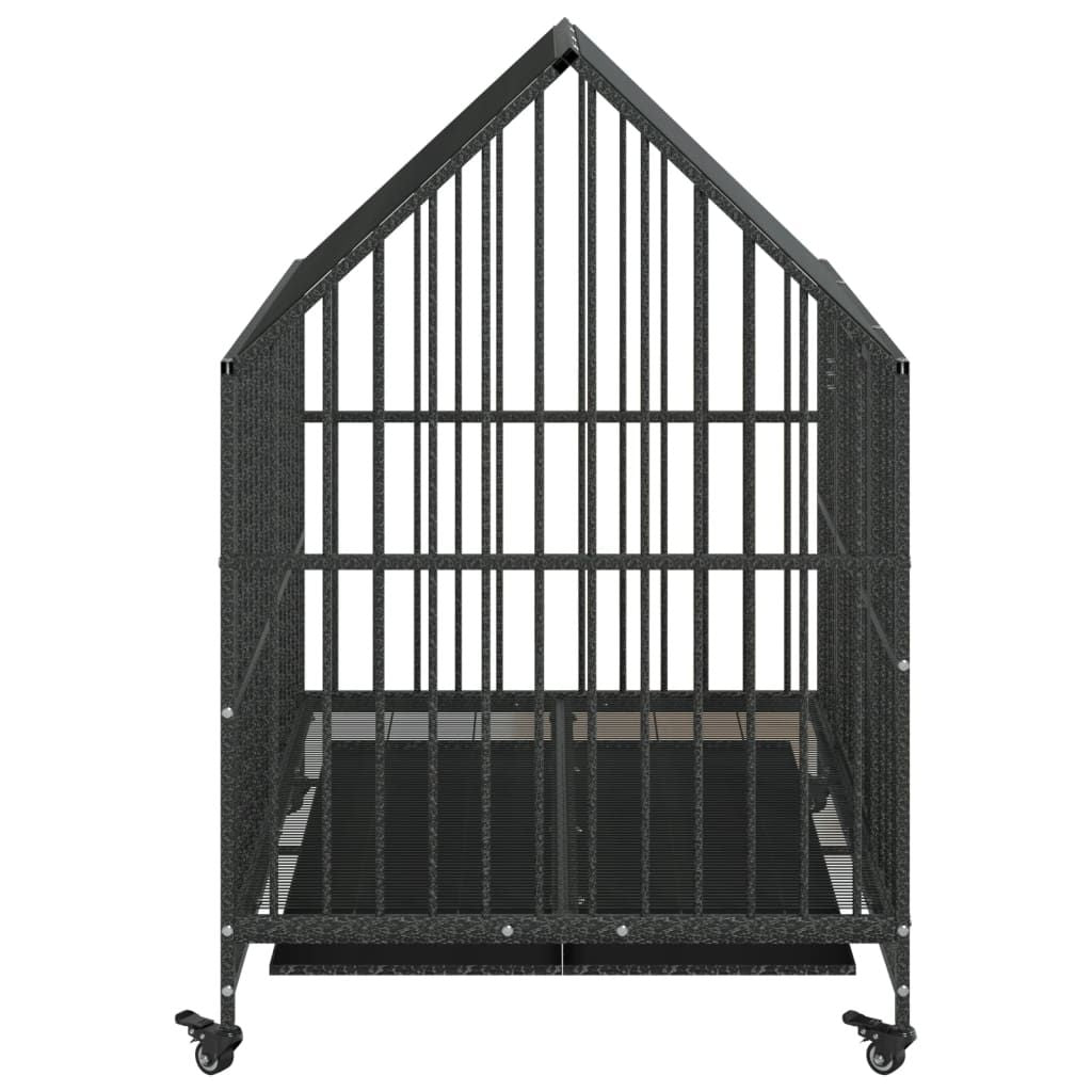 Dog Cage with Wheels Black Galvanised structured