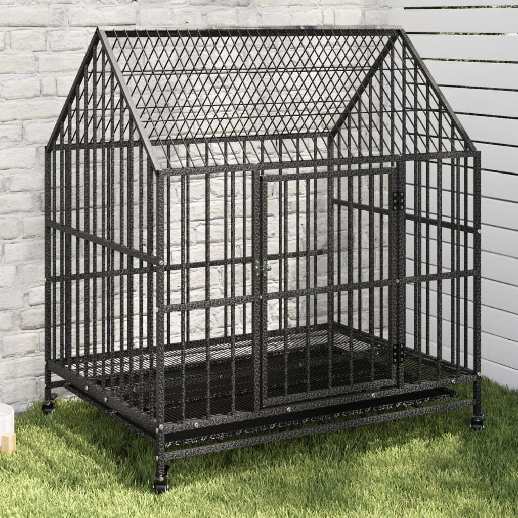 Dog Cage with Wheels Black Galvanised structured